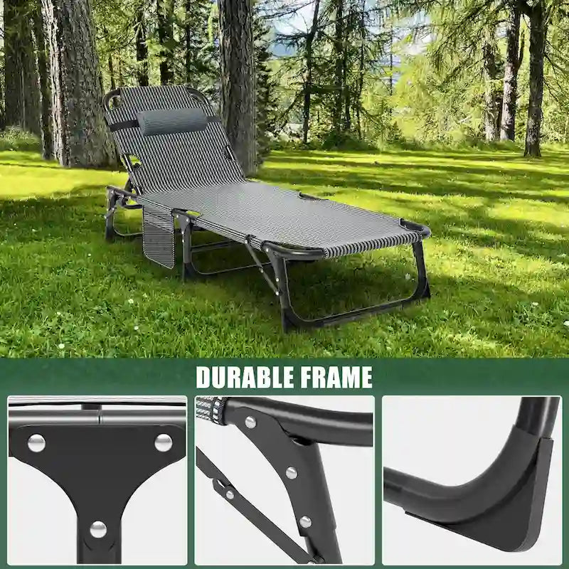Chaise longue de camping DoCred, chaise de patio inclinable pliable et réglable - 191 x 68 x 30 cm