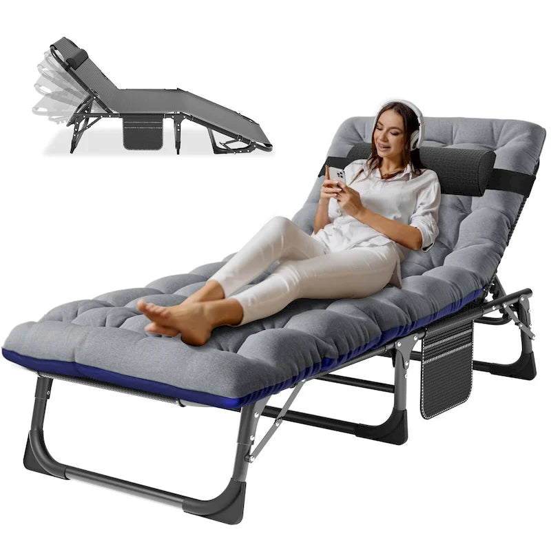 Chaise longue de camping DoCred, chaise de patio inclinable pliable et réglable - 191 x 68 x 30 cm