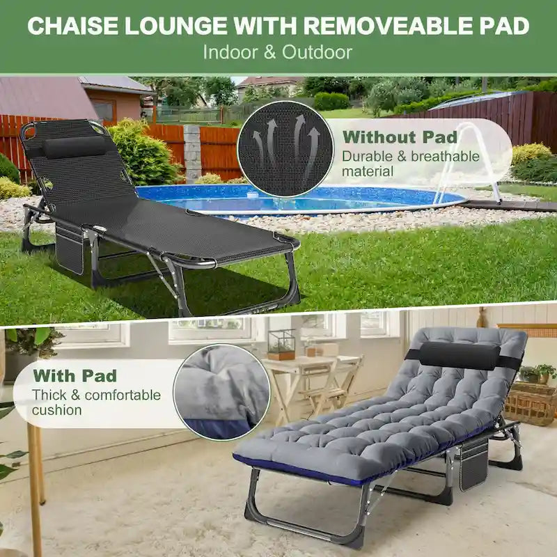 Chaise longue de camping DoCred, chaise de patio inclinable pliable et réglable - 191 x 68 x 30 cm