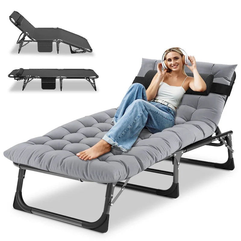 Chaise longue de camping DoCred, chaise de patio inclinable pliable et réglable - 191 x 68 x 30 cm