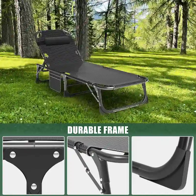 Chaise longue de camping DoCred, chaise de patio inclinable pliable et réglable - 191 x 68 x 30 cm