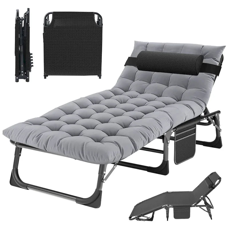 Chaise longue de camping DoCred, chaise de patio inclinable pliable et réglable - 191 x 68 x 30 cm
