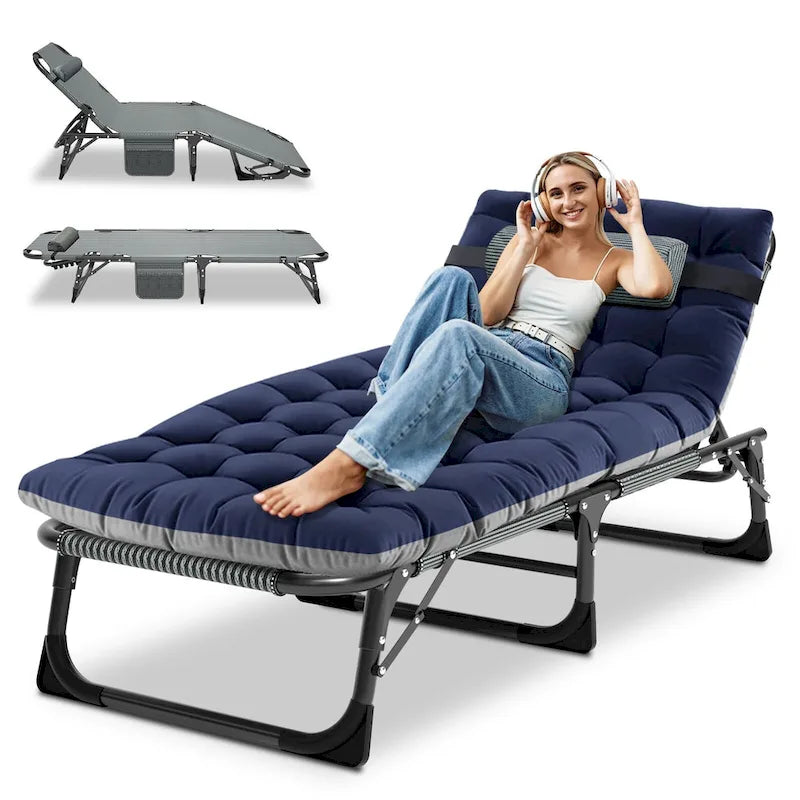 Chaise longue de camping DoCred, chaise de patio inclinable pliable et réglable - 191 x 68 x 30 cm