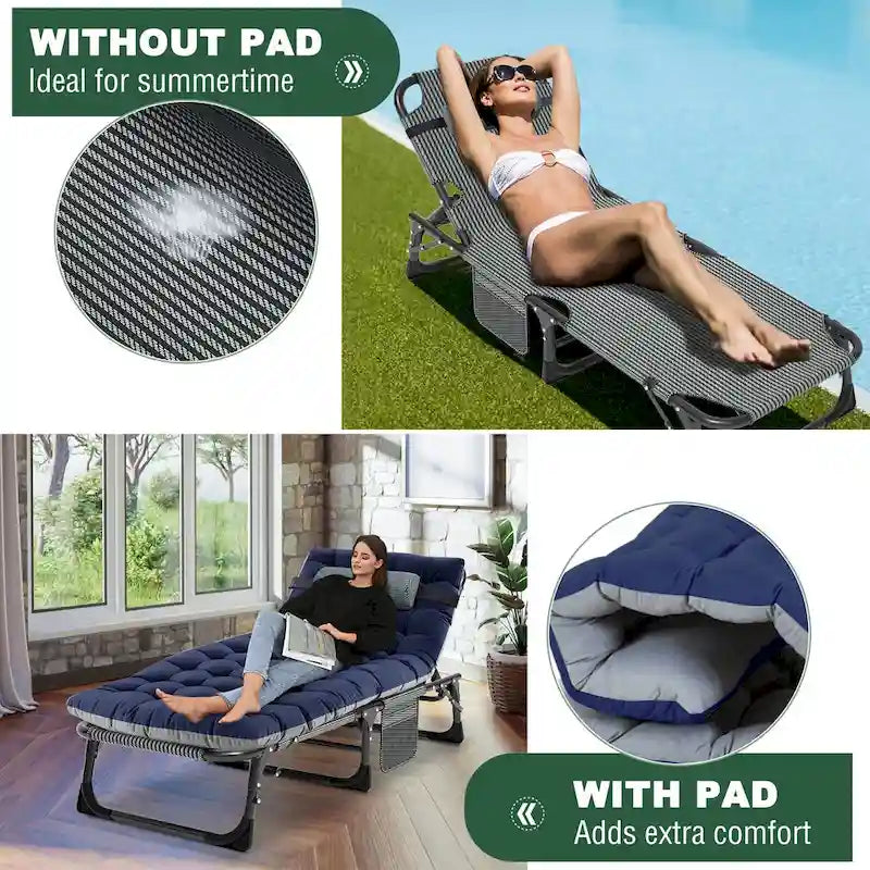 Chaise longue de camping DoCred, chaise de patio inclinable pliable et réglable - 191 x 68 x 30 cm