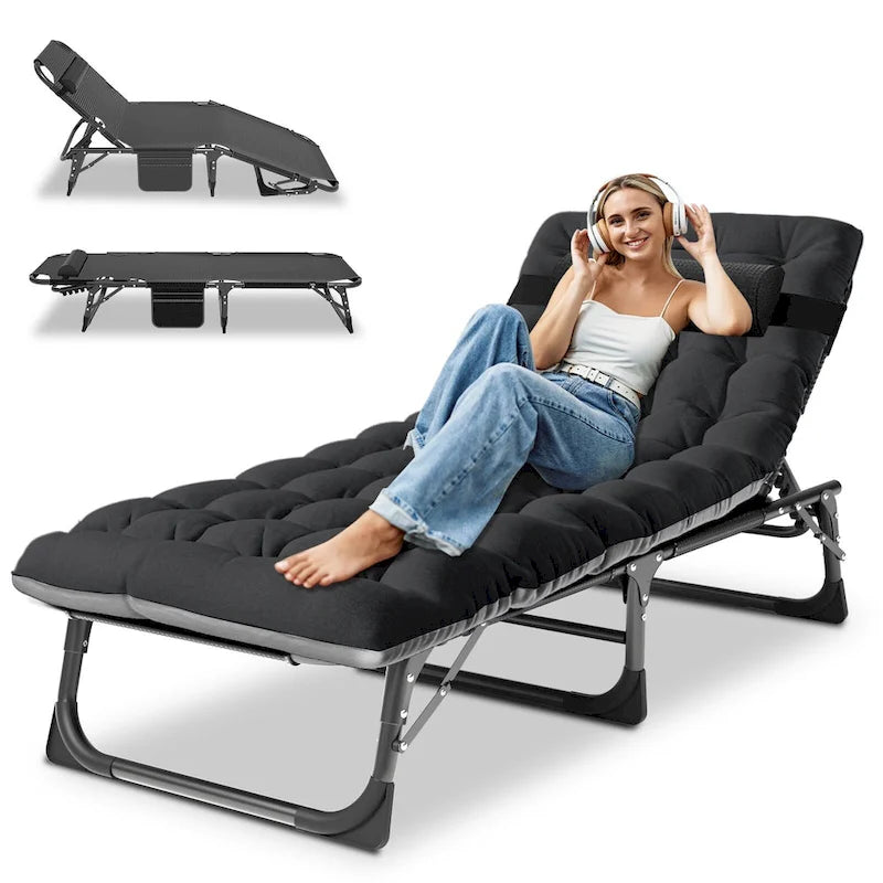 Chaise longue de camping DoCred, chaise de patio inclinable pliable et réglable - 191 x 68 x 30 cm