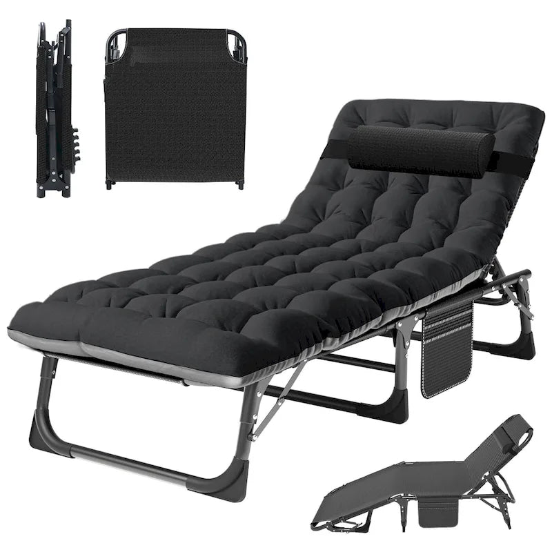 Chaise longue de camping DoCred, chaise de patio inclinable pliable et réglable - 191 x 68 x 30 cm