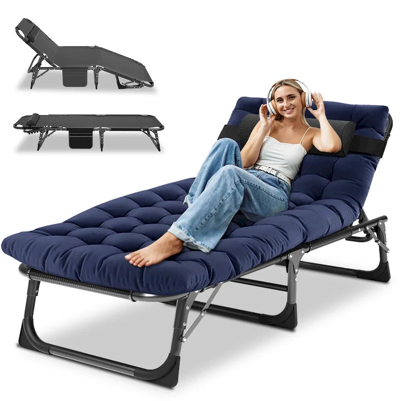 Chaise longue de camping DoCred, chaise de patio inclinable pliable et réglable - 191 x 68 x 30 cm
