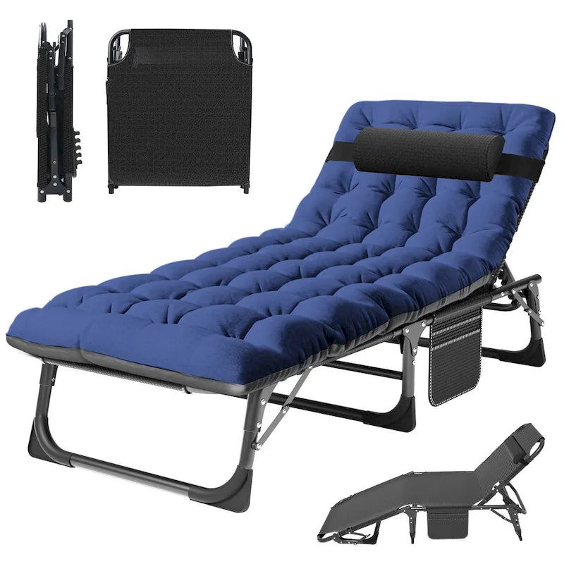 Chaise longue de camping DoCred, chaise de patio inclinable pliable et réglable - 191 x 68 x 30 cm