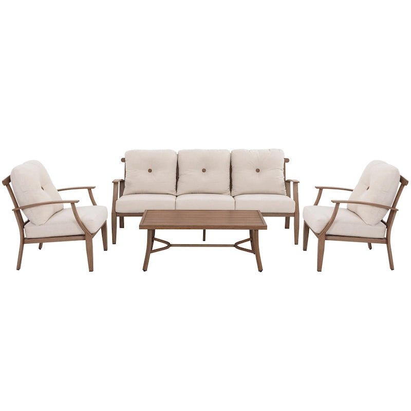 Ensemble de conversation d'extérieur 4 pièces avec coussins, structure en aluminium, beige