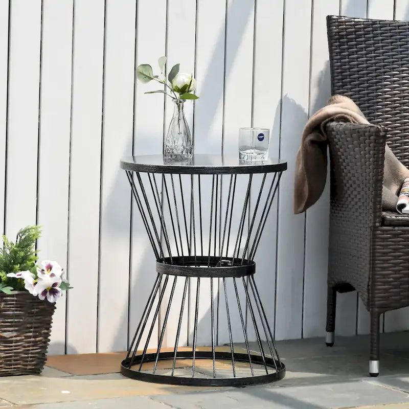 Outsunny 16 Steel Patio End Table, Side Table with Hourglass Design, Accent Table for Outdoor and Indoor Use