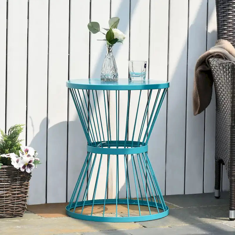 Table d'appoint Outsunny en acier de 40,6 cm, table d'appoint au design en forme de sablier, table d'appoint pour une utilisation extérieure et intérieure