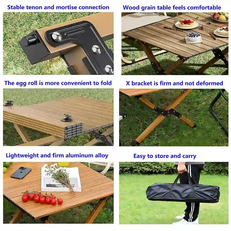 Table de camping pliante en métal, portable, de pique-nique, pour l'extérieur