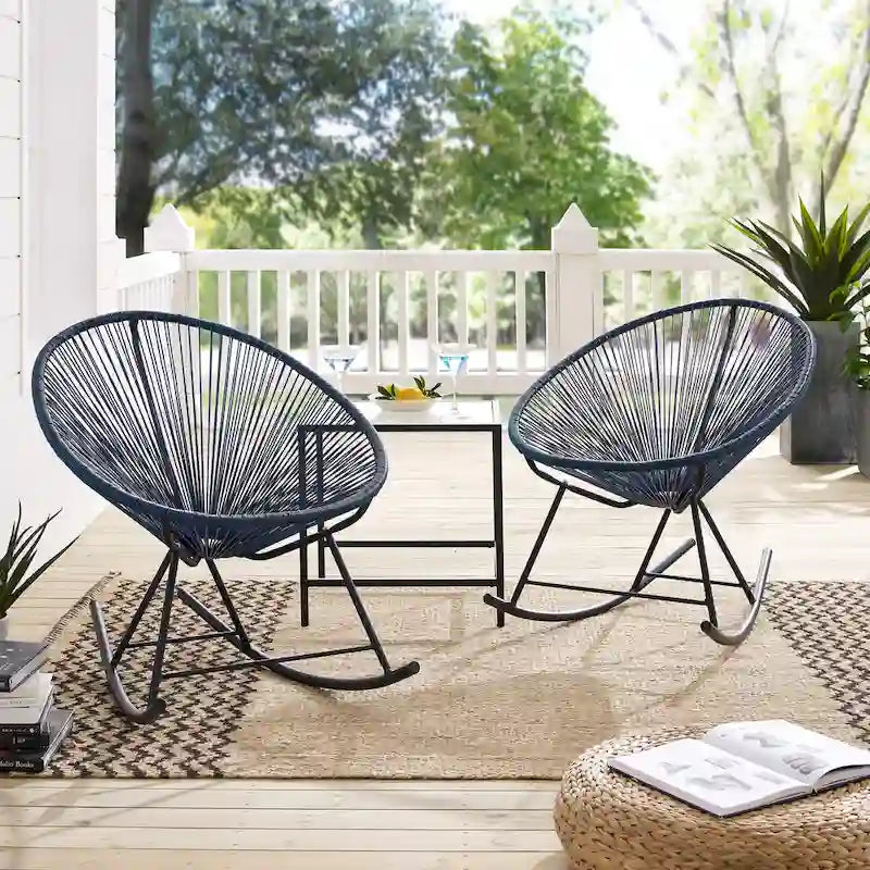 Chaises de bistrot à bascule d'extérieur modernes en osier Corvus Sarcelles (lot de 2)