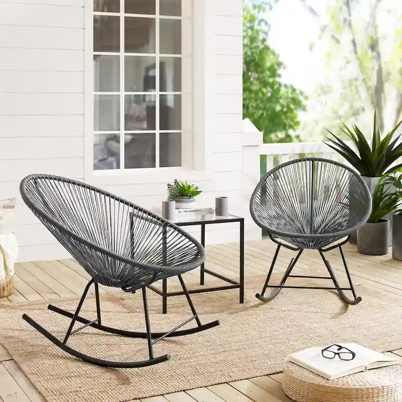Chaises de bistrot à bascule d'extérieur modernes en osier Corvus Sarcelles (lot de 2)