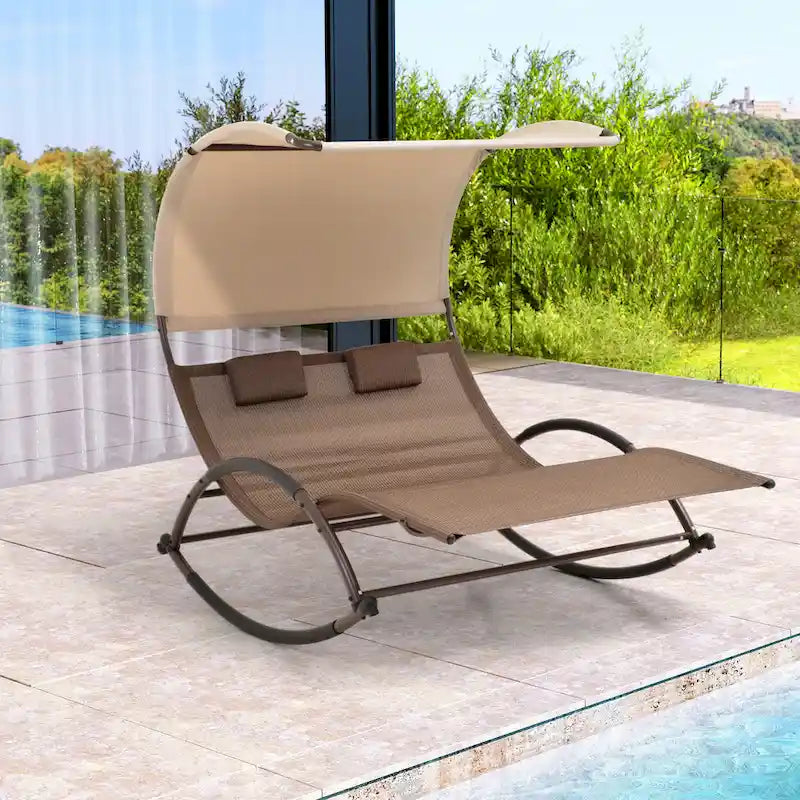 Pellebant Outdoor Double Chaise Lounge Chair Swing Hammock Bed with Canopy - N/A