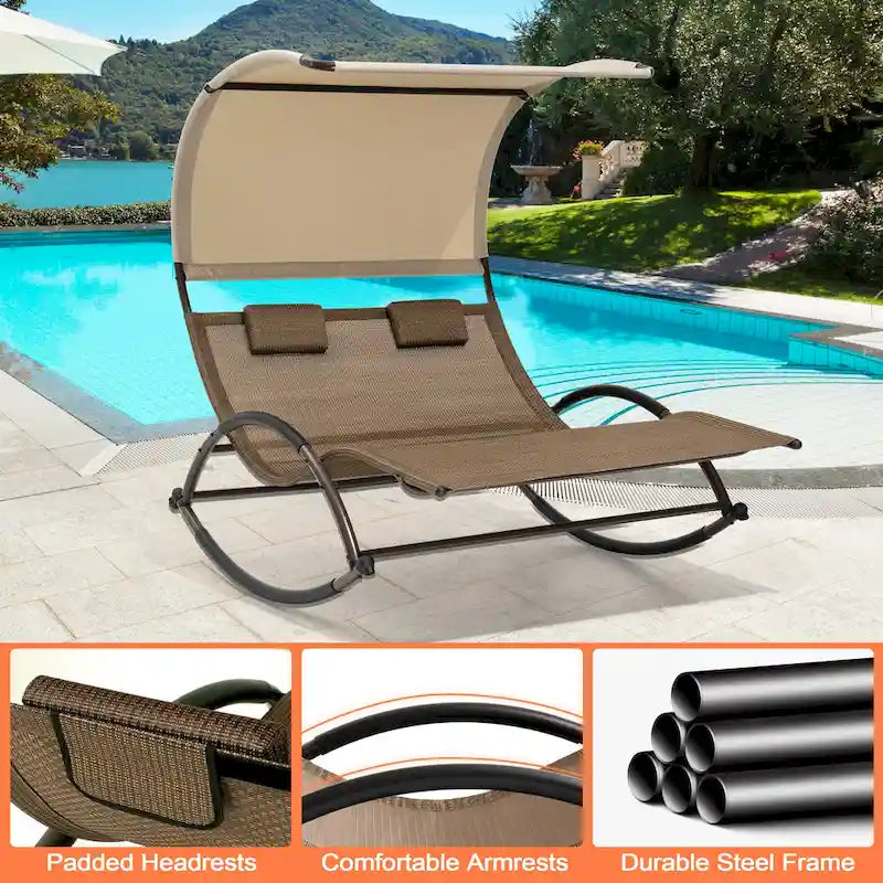 Pellebant Chaise Longue Double Extérieure Balancelle Hamac avec Auvent - N/A