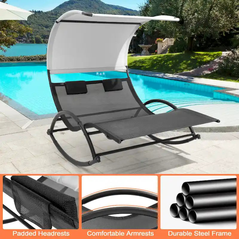 Pellebant Chaise Longue Double Extérieure Balancelle Hamac avec Auvent - N/A