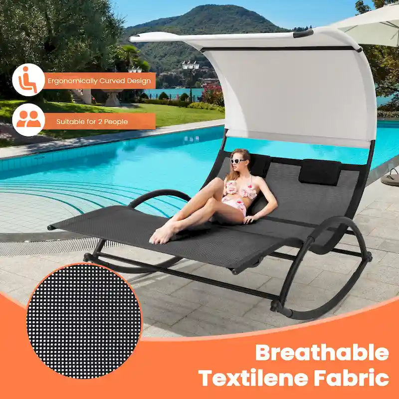 Pellebant Chaise Longue Double Extérieure Balancelle Hamac avec Auvent - N/A