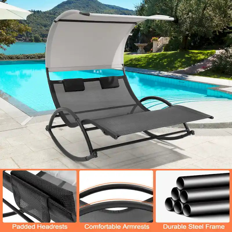 Pellebant Chaise Longue Double Extérieure Balancelle Hamac avec Auvent - N/A