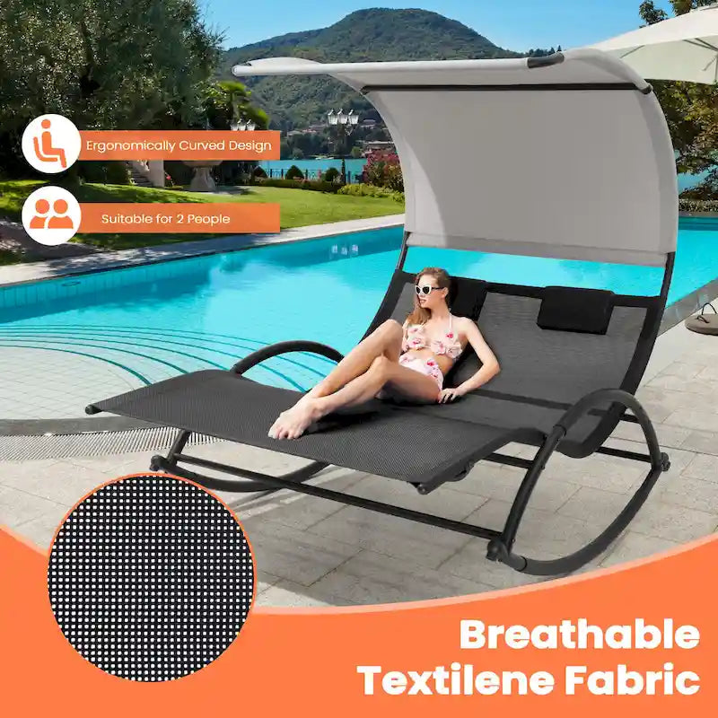 Pellebant Chaise Longue Double Extérieure Balancelle Hamac avec Auvent - N/A