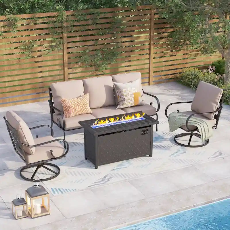 MAISONARTS Salon de jardin 4/6 pièces avec table brasero à gaz de 45 pouces