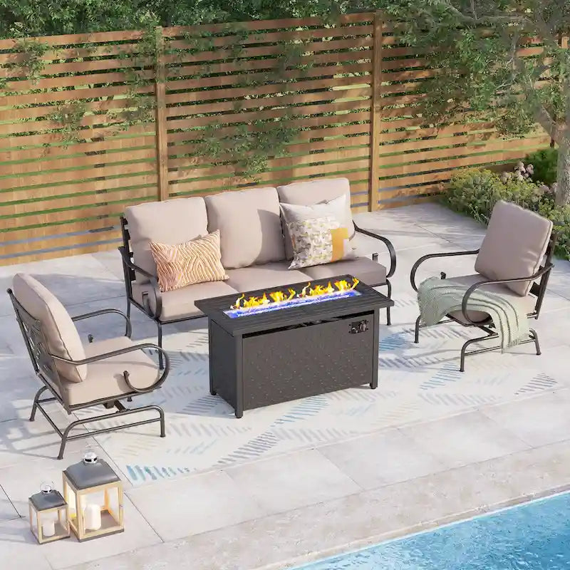 MAISONARTS Patio Sofa Set 4/6-Piece Outdoor Conversation Set with 45 Gas Fire Pit Table