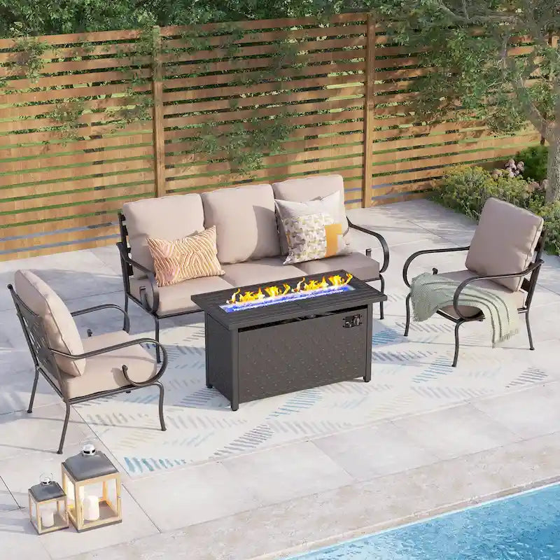 MAISONARTS Salon de jardin 4/6 pièces avec table brasero à gaz de 45 pouces