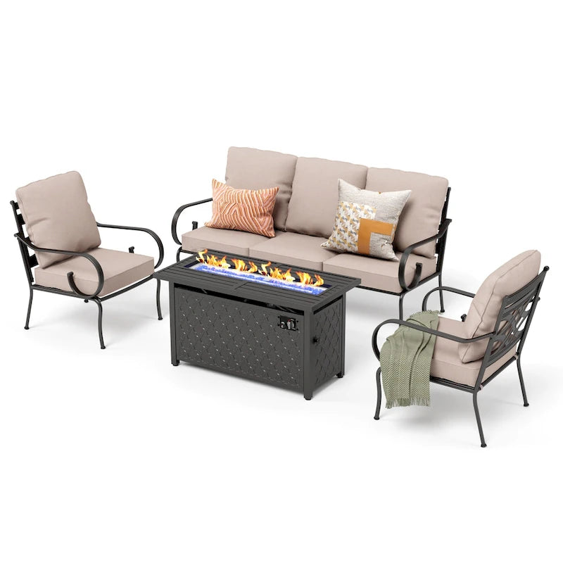 MAISONARTS Salon de jardin 4/6 pièces avec table brasero à gaz de 45 pouces