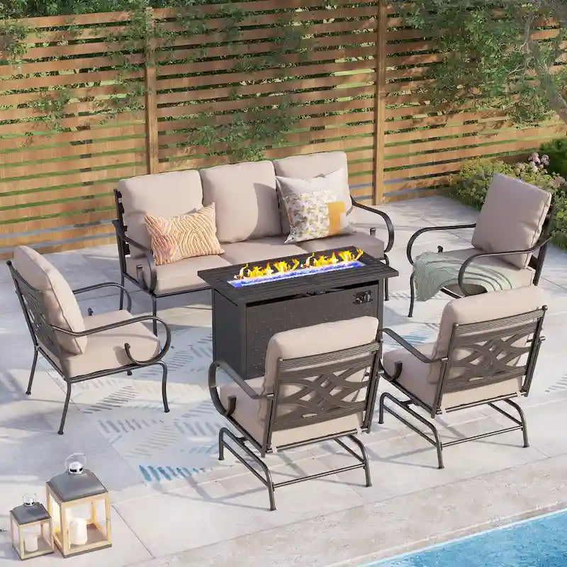 MAISONARTS Salon de jardin 4/6 pièces avec table brasero à gaz de 45 pouces
