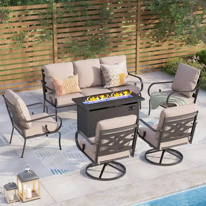 MAISONARTS Salon de jardin 4/6 pièces avec table brasero à gaz de 45 pouces