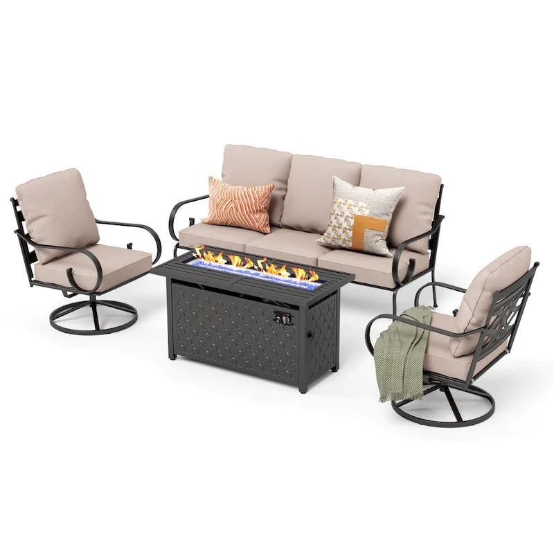 MAISONARTS Salon de jardin 4/6 pièces avec table brasero à gaz de 45 pouces