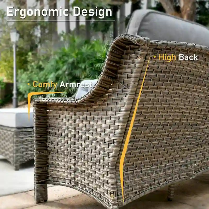HOOOWOOO Ensemble de conversation extérieur en osier 6 pièces Chaises pivotantes avec foyer