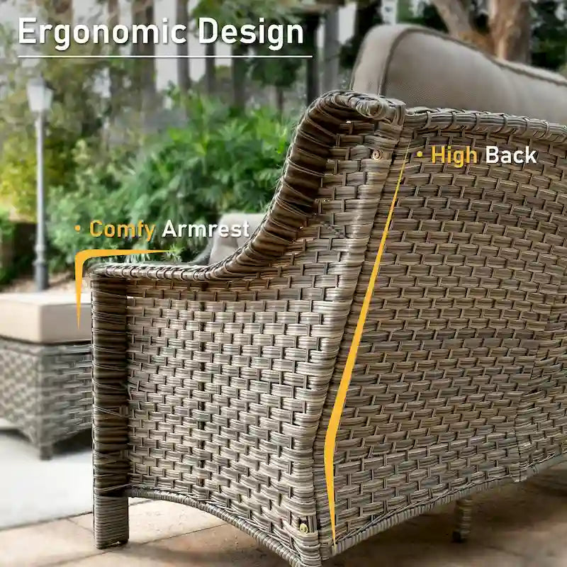 HOOOWOOO Ensemble de conversation extérieur en osier 6 pièces Chaises pivotantes avec foyer