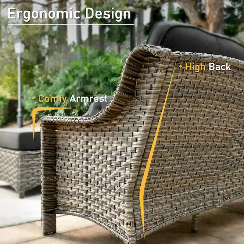 HOOOWOOO Ensemble de conversation extérieur en osier 6 pièces Chaises pivotantes avec foyer