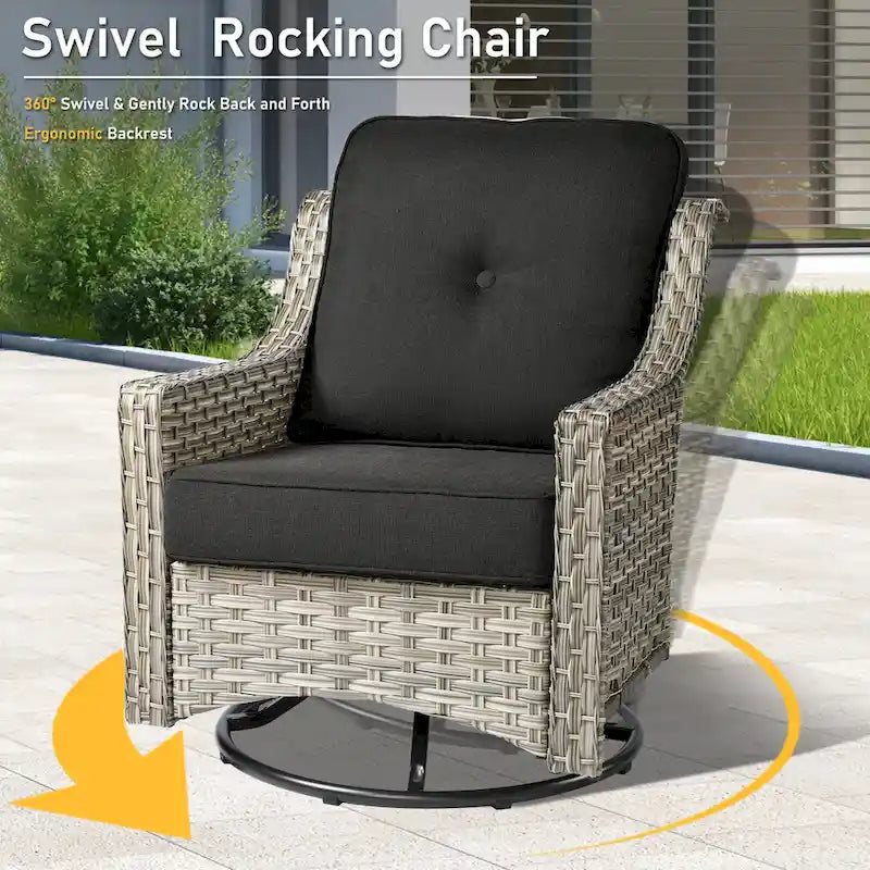 HOOOWOOO Ensemble de conversation extérieur en osier 6 pièces Chaises pivotantes avec foyer