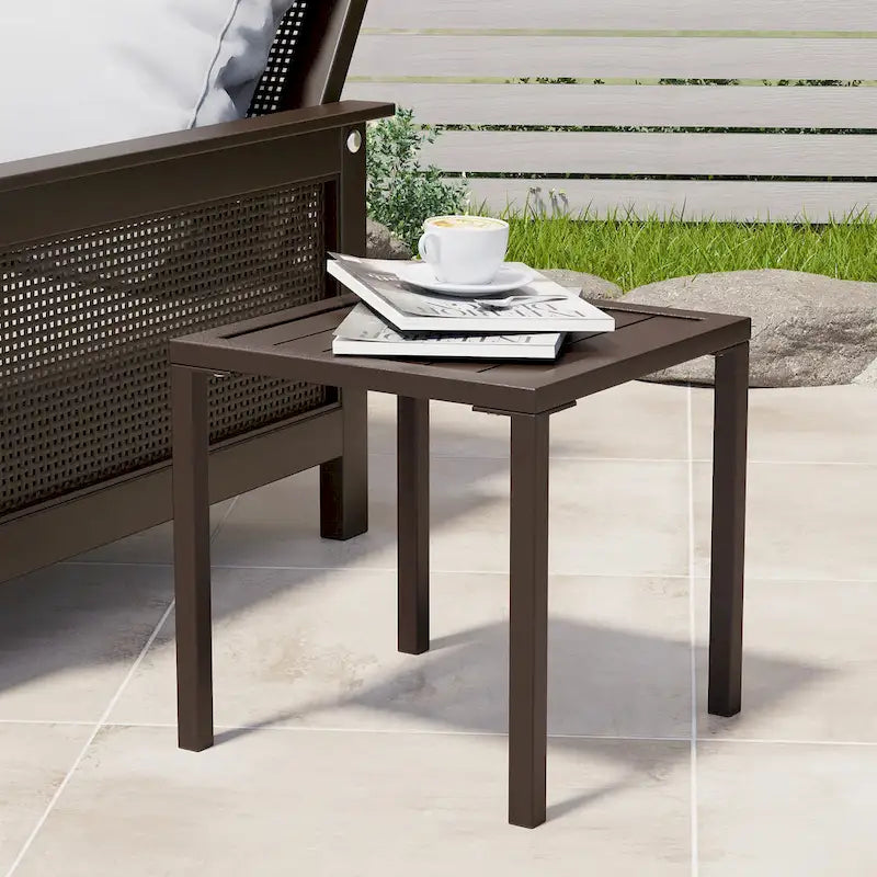 Outdoor Aluminum End Table Square Patio Side Table - 15.7 L x 15.7 W x 15.9 H