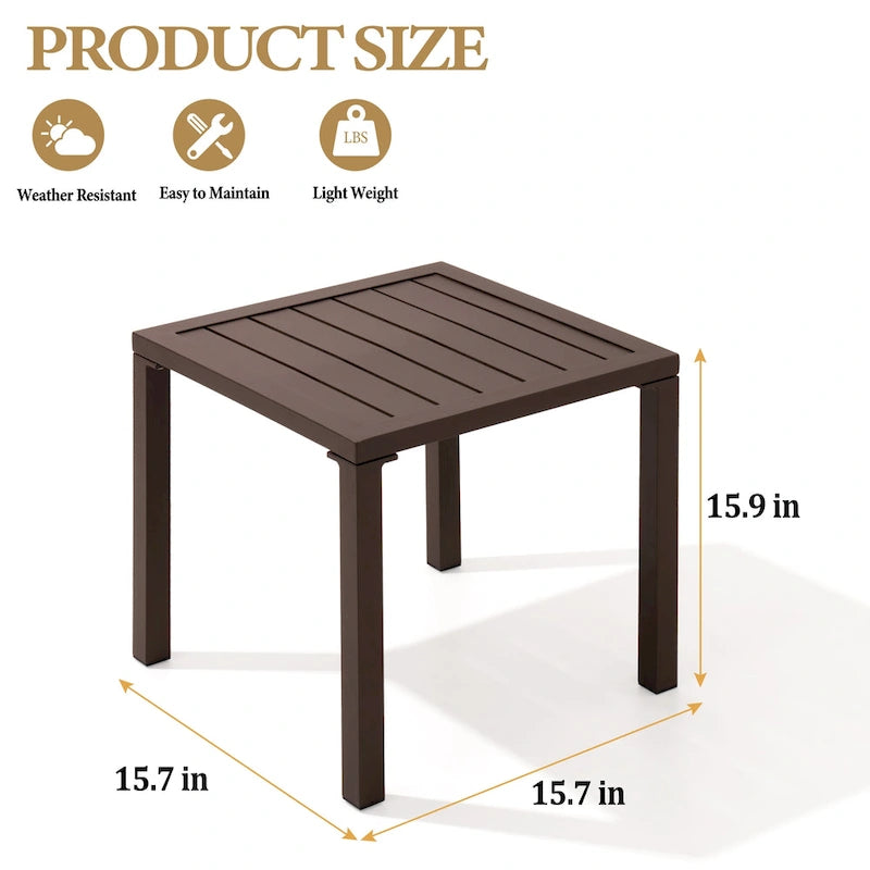 Table d'appoint d'extérieur en aluminium carrée pour patio - 39,9 L x 39,9 l x 40,4 H