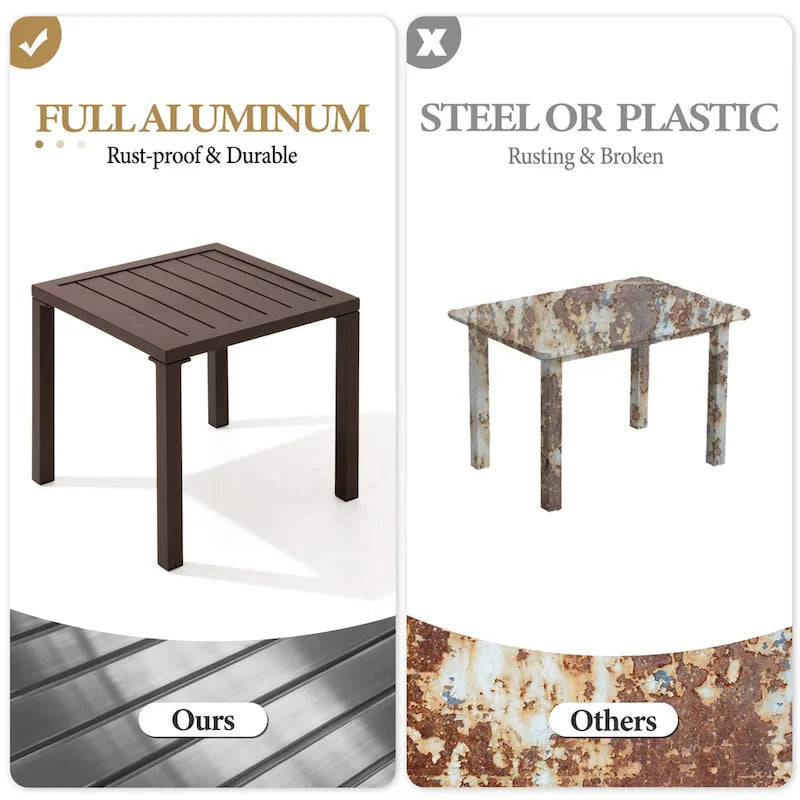 Table d'appoint d'extérieur en aluminium carrée pour patio - 39,9 L x 39,9 l x 40,4 H