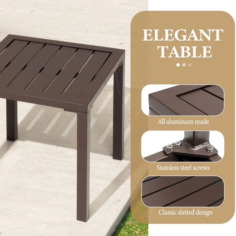 Table d'appoint d'extérieur en aluminium carrée pour patio - 39,9 L x 39,9 l x 40,4 H