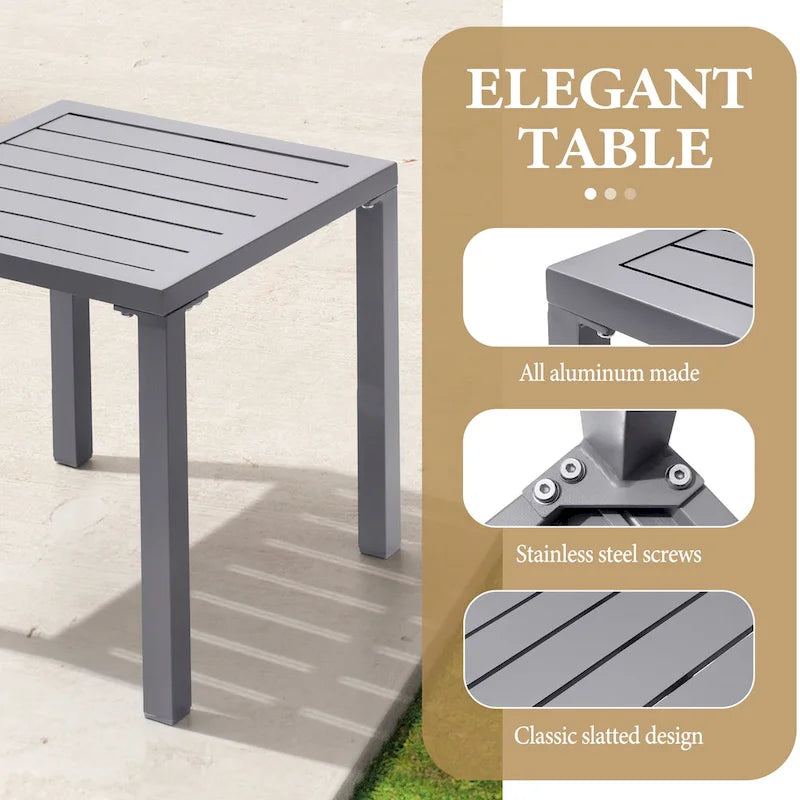Table d'appoint d'extérieur en aluminium carrée pour patio - 39,9 L x 39,9 l x 40,4 H