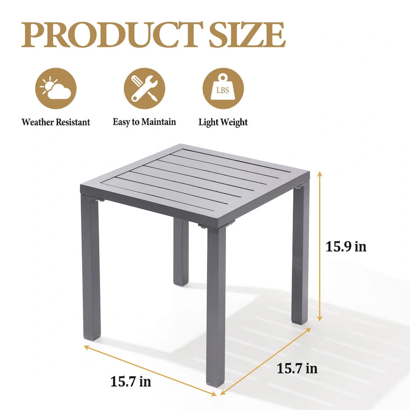 Table d'appoint d'extérieur en aluminium carrée pour patio - 39,9 L x 39,9 l x 40,4 H