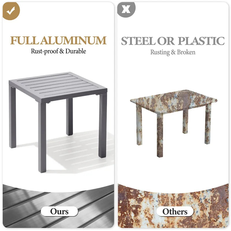 Table d'appoint d'extérieur en aluminium carrée pour patio - 39,9 L x 39,9 l x 40,4 H