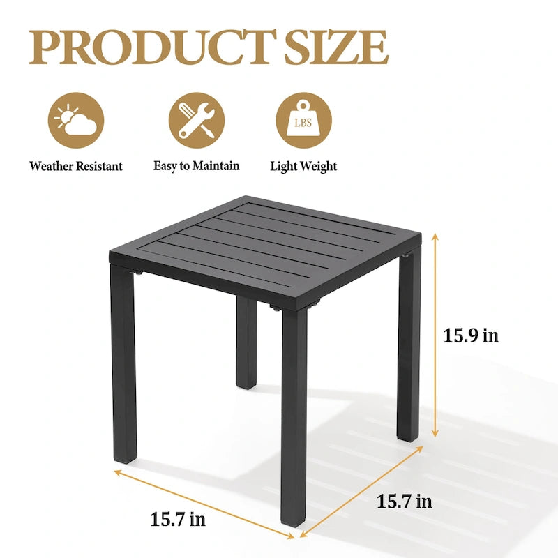 Table d'appoint d'extérieur en aluminium carrée pour patio - 39,9 L x 39,9 l x 40,4 H