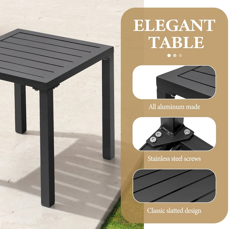 Table d'appoint d'extérieur en aluminium carrée pour patio - 39,9 L x 39,9 l x 40,4 H