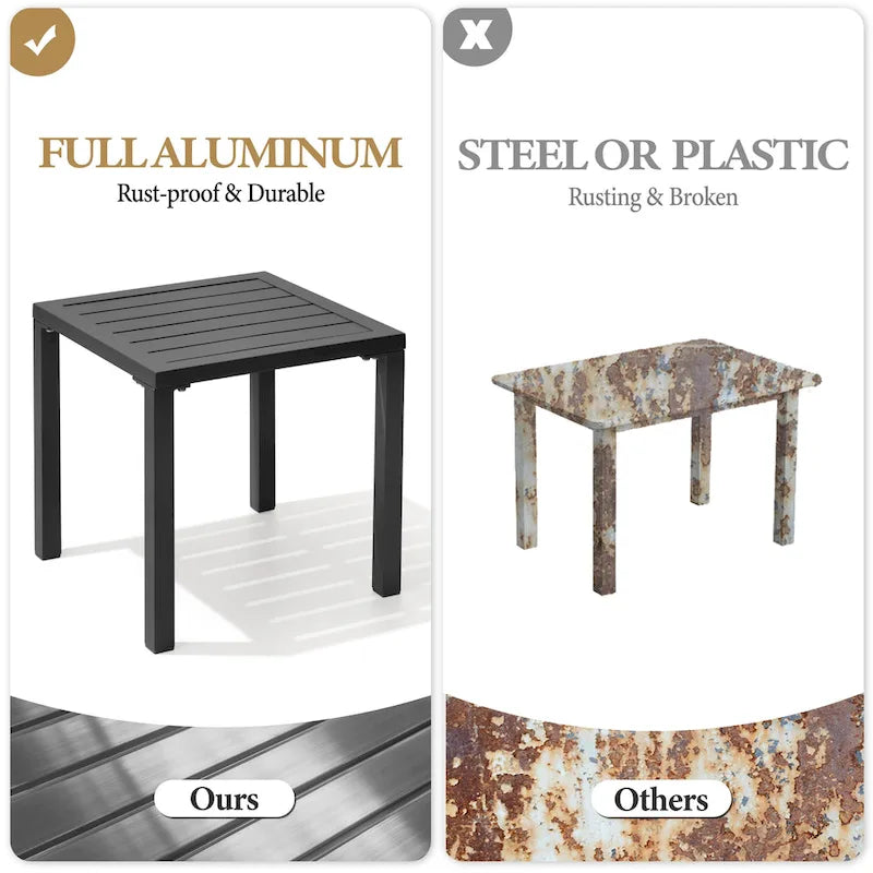 Table d'appoint d'extérieur en aluminium carrée pour patio - 39,9 L x 39,9 l x 40,4 H