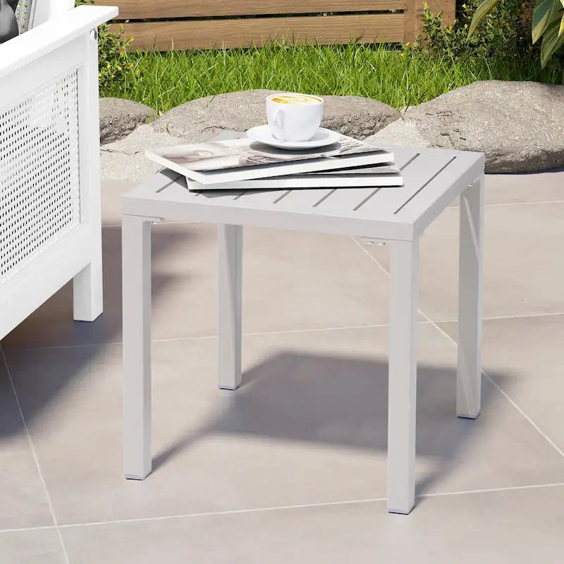 Table d'appoint d'extérieur en aluminium carrée pour patio - 39,9 L x 39,9 l x 40,4 H
