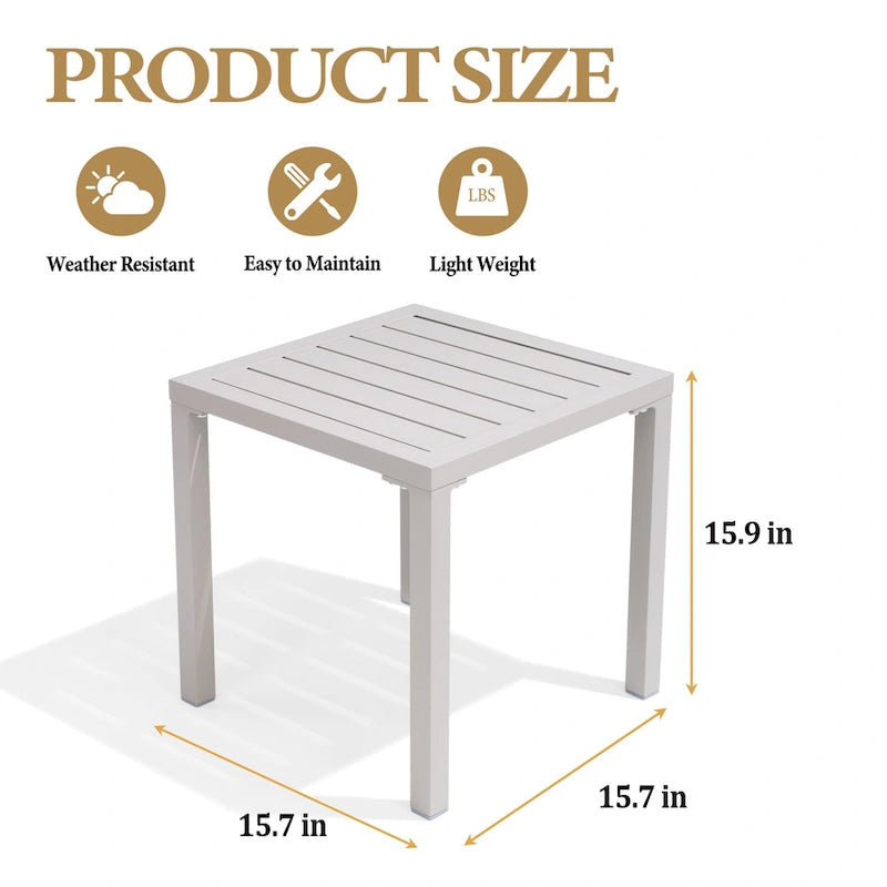 Table d'appoint d'extérieur en aluminium carrée pour patio - 39,9 L x 39,9 l x 40,4 H