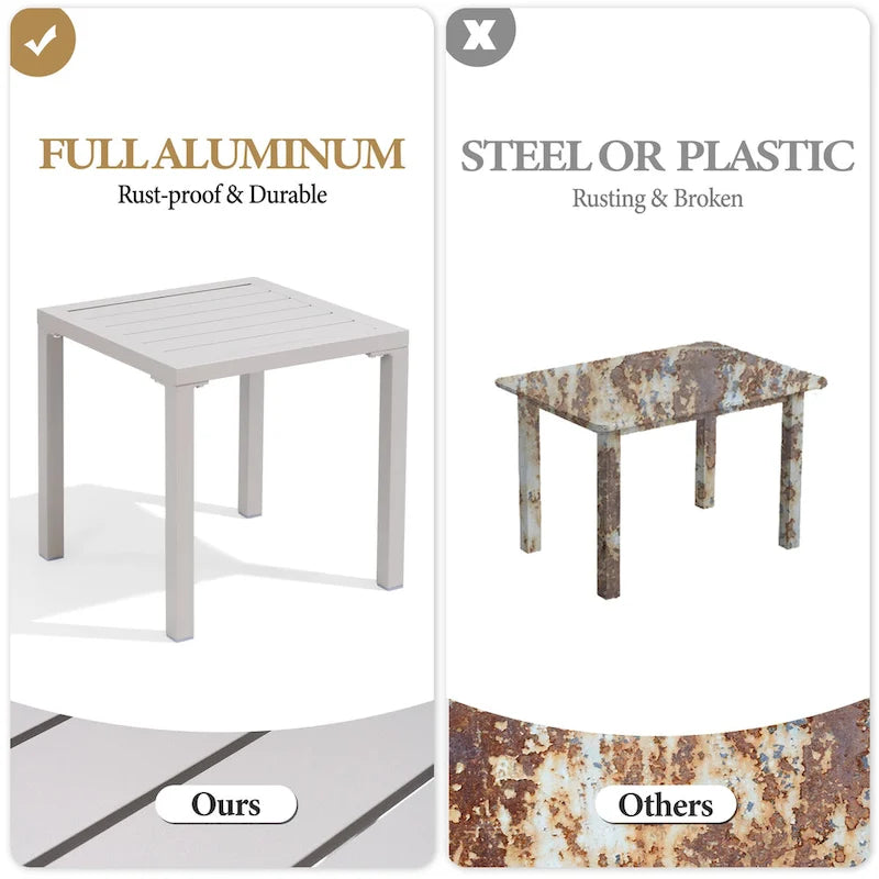 Table d'appoint d'extérieur en aluminium carrée pour patio - 39,9 L x 39,9 l x 40,4 H