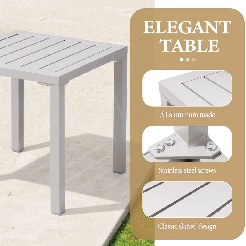 Table d'appoint d'extérieur en aluminium carrée pour patio - 39,9 L x 39,9 l x 40,4 H