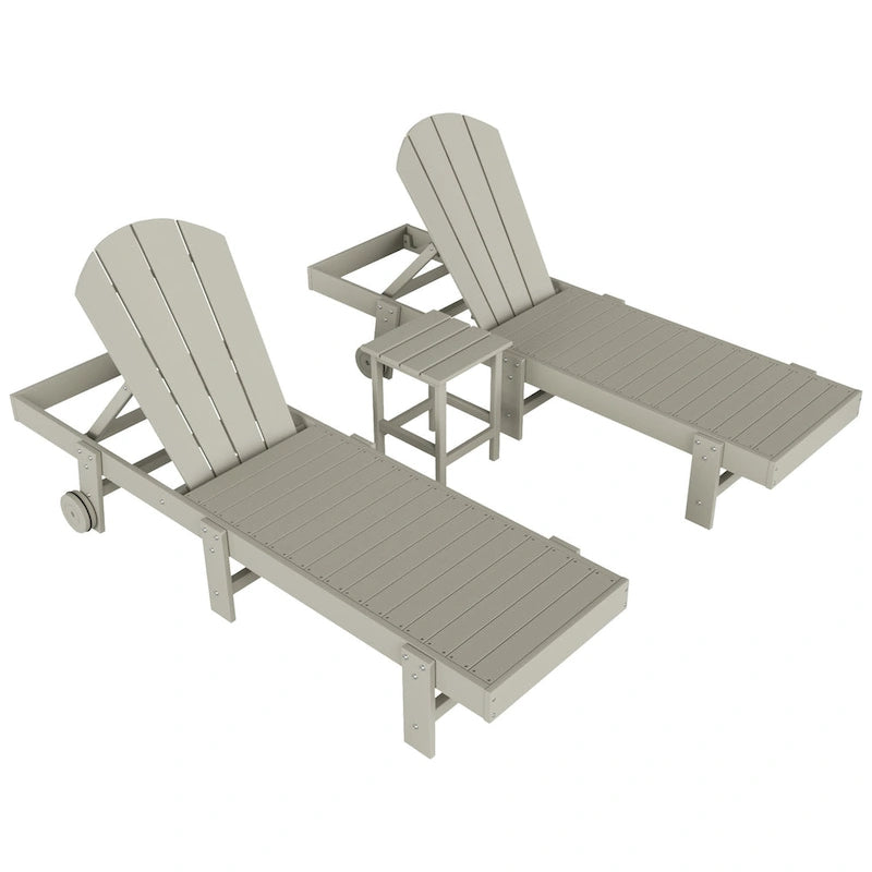 Chaises longues sans accoudoirs inclinables d'extérieur Polytrends Laguna en PEHD résistant aux intempéries pour patio et piscine (ensemble de 3 pièces)